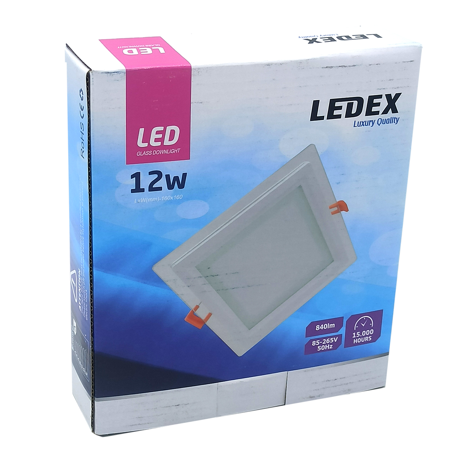 ლედ პანელი ოთხკუთხედი შუშის LEDEX LED Glass Down Light (Square) 12w 6500K — LED განათება
